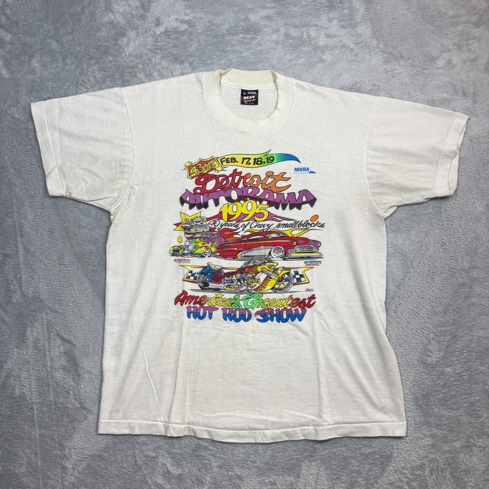 Vintage Best Detroit Autorama T Shirt Mens L White Hot Rod Show Car Racing 90s
